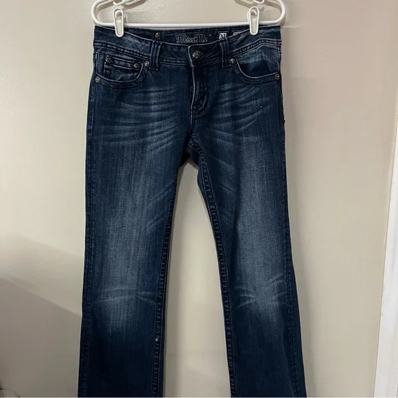 Miss Me Dark Blue Boot Cut Jeans with rhinestone embellishment. - Picture 2 of 15